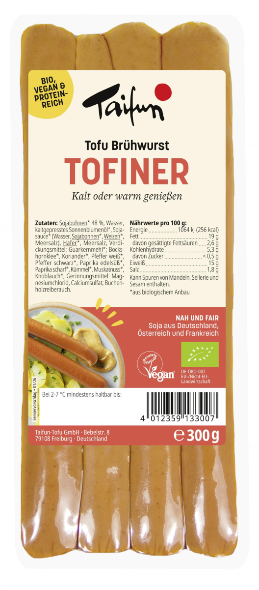 Taifun Tofu-Wiener, 300 gr Packung 4 Stück