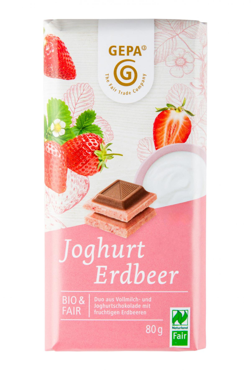 Gepa Weiße Joghurtschokolade mit Erdbeere & Vollmi
