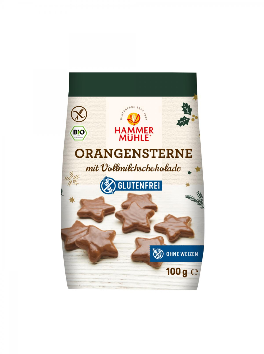 Hammermühle Orangensterne in Vollmilchschokolade,