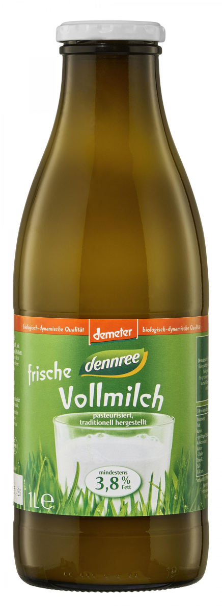dennree Frische Vollmilch, 1 ltr Flasche nicht hom