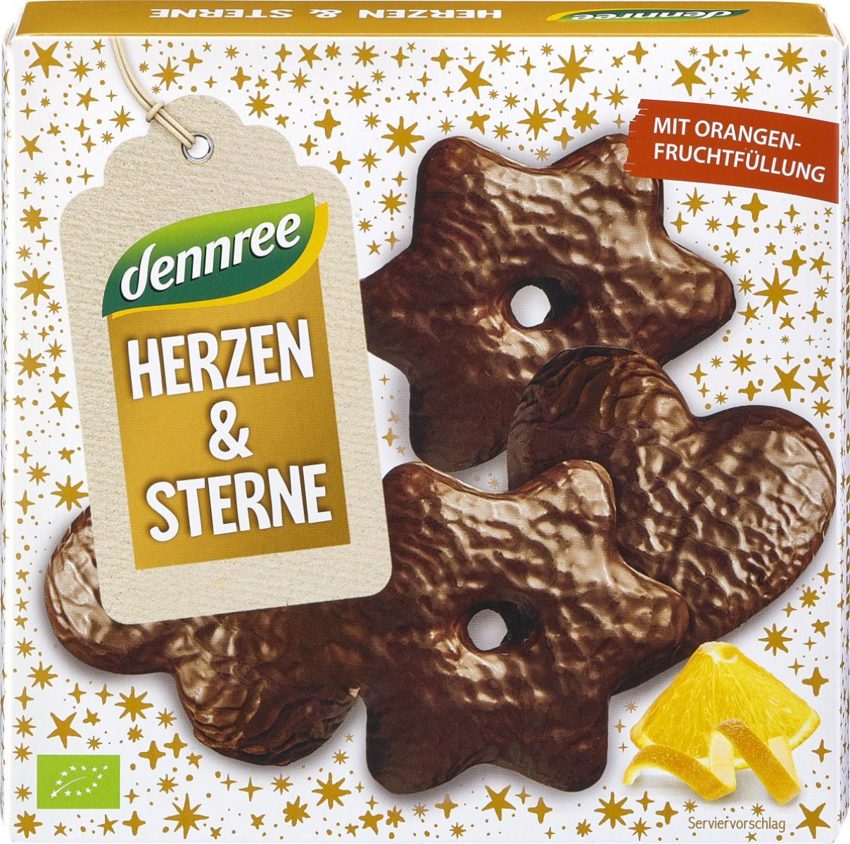 dennree Herzen und Sterne mit Orangenfrucht-Füllun
