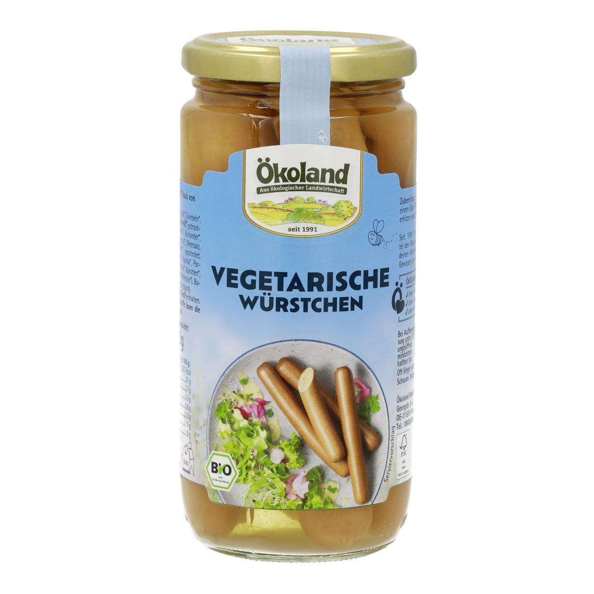 Ökoland Vegetarische Würstchen, 5 Stück, 380 gr Gl