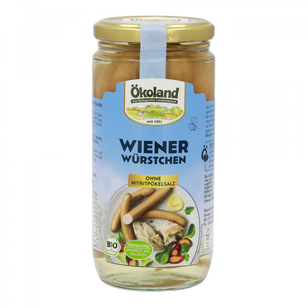 Ökoland Wiener Würstchen, 380 gr Glas (180 gr)