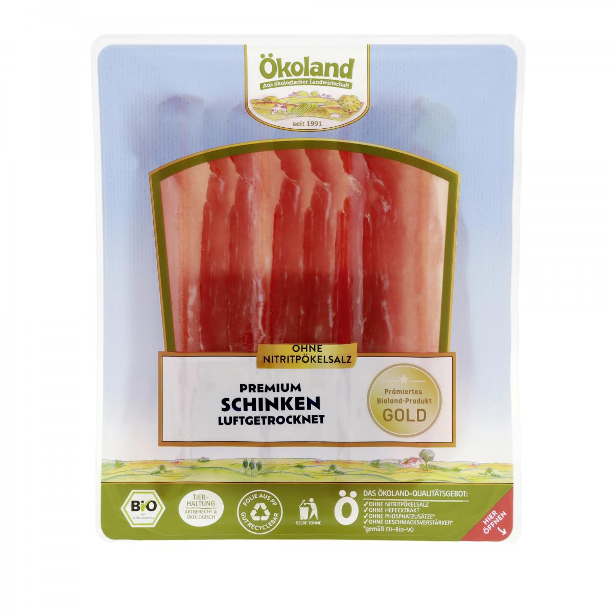 Ökoland Premium Schinken luftgetr, 80 gr Packung
