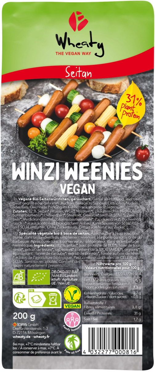 Wheaty Wheaty Veganwurst Winzi-Weenies, 200 gr Pac