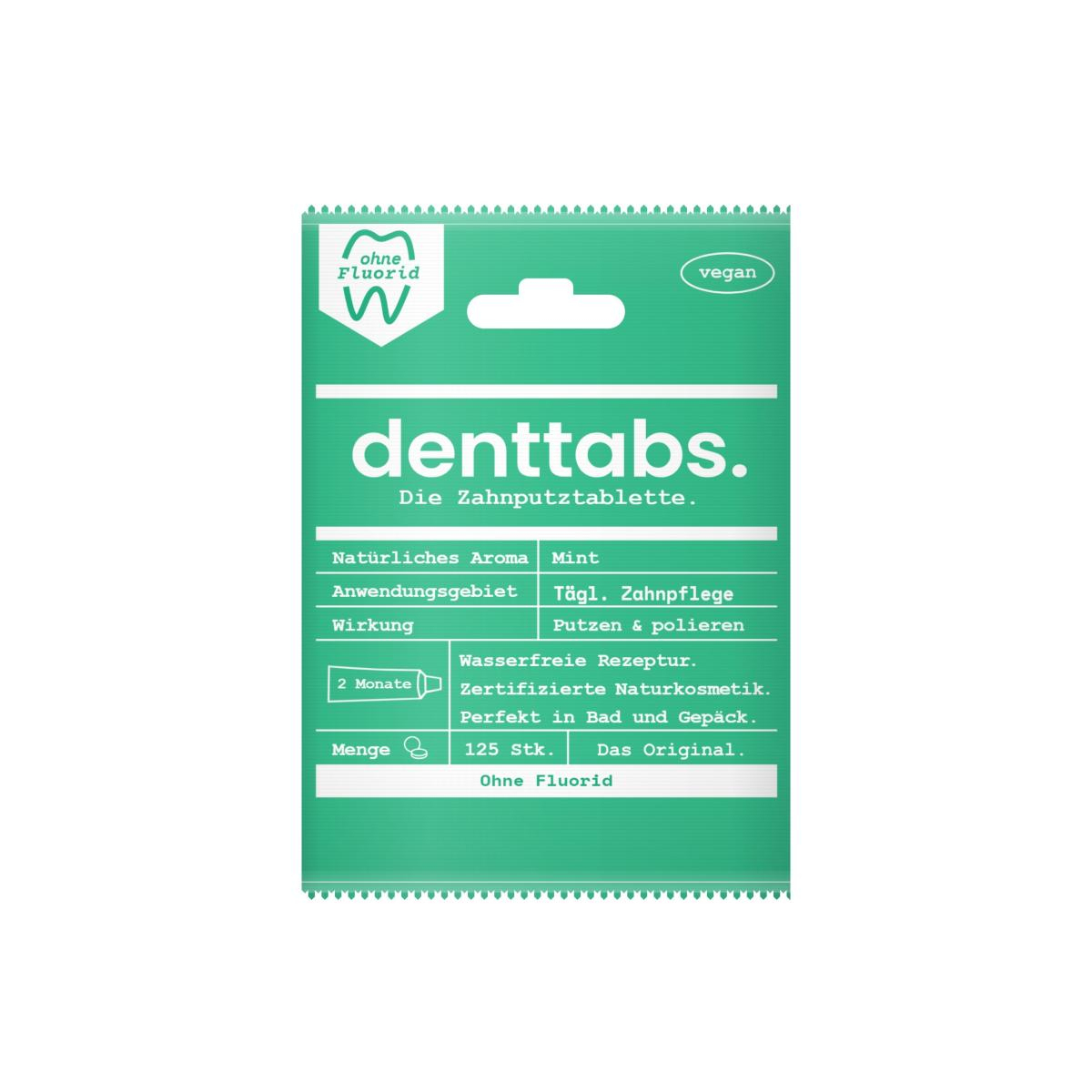Denttabs Zahnputztabletten ohne Fluorid, 125 St Tü