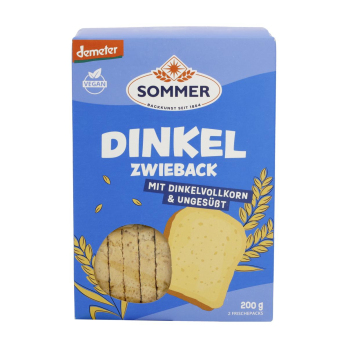 Sommer Dinkel Zwieback, ungesüßt, 200 gr Packung