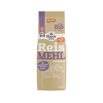 Bauck Hof Reismehl, Vollkorn, 500 gr Packung -glut