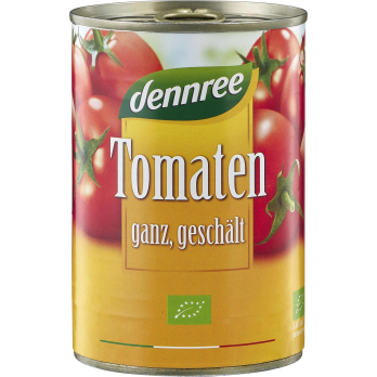 dennree Tomaten ganz, geschält, in Tomatensaft, 40